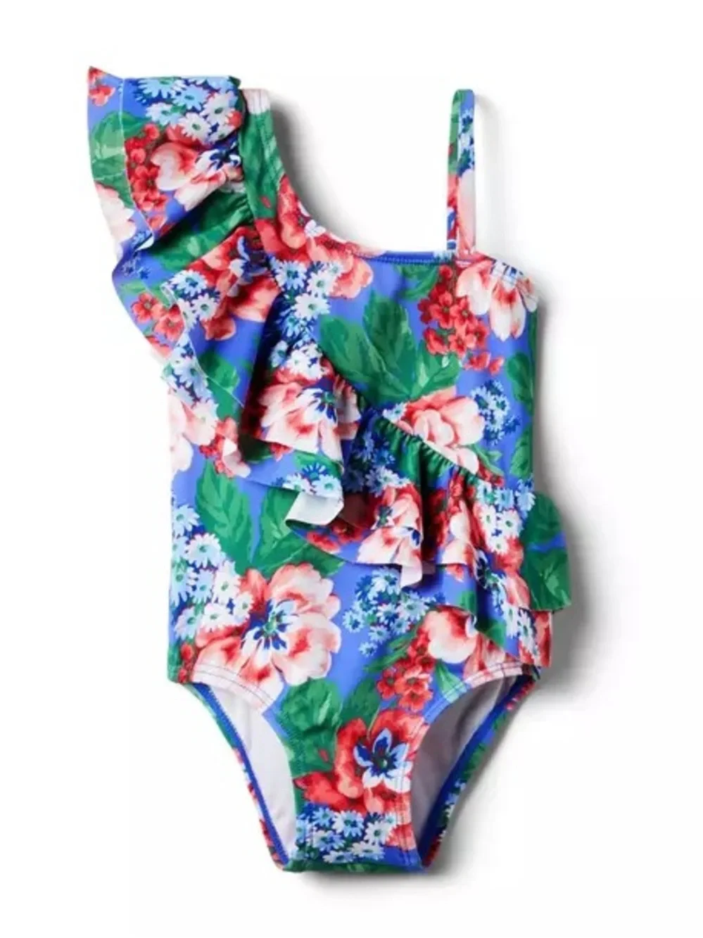 Janie and Jack Girl Floral Ruffle Shoulder Swimsuit Size 10